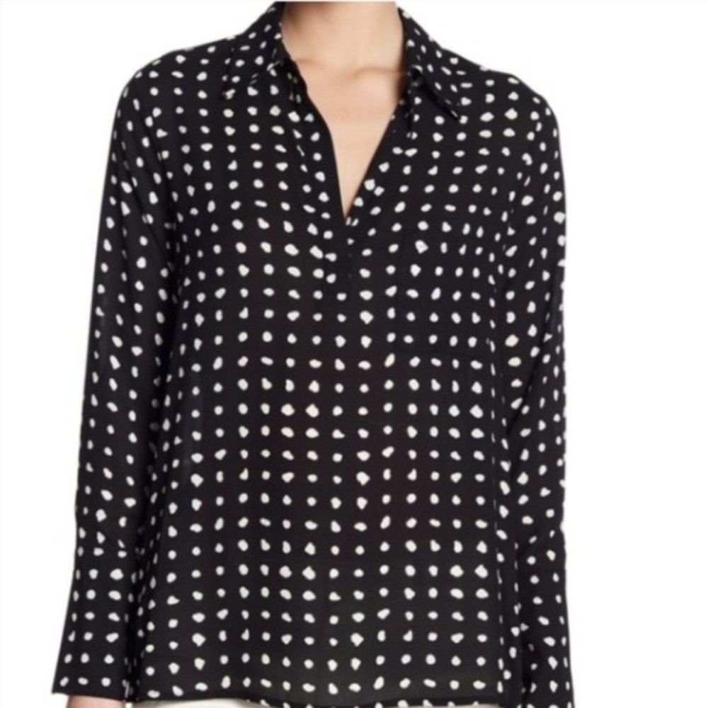 Pleione Women's Black and White Polka Dot Blouse